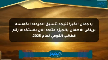 يا جمال الخبر! نتيجة تنسيق المرحلة الخامسة لرياض الأطفال بالجيزة متاحة الآن باستخدام رقم الطالب القومي لعام 2025.